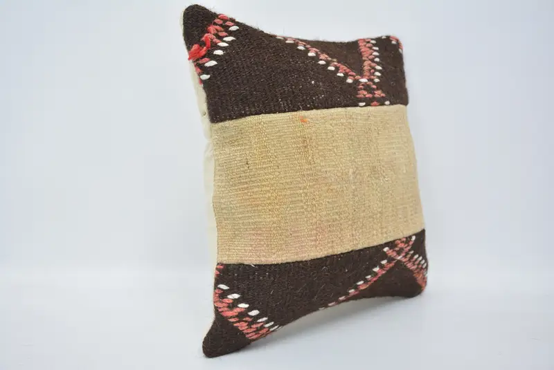 Bolster Throw Pillow Cover, Yoga Pillow Case, 16x16 Beige Pillow Cover, Interior Designer Pillow, Cushion Cover, Handmade Kilim Cushion, Boho Pillow - 3