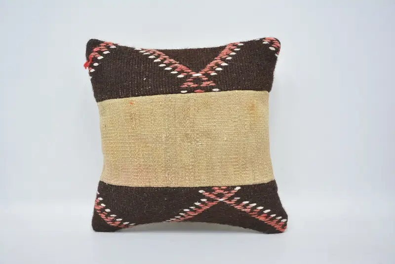 Bolster Throw Pillow Cover, Yoga Pillow Case, 16x16 Beige Pillow Cover, Interior Designer Pillow, Cushion Cover, Handmade Kilim Cushion, Boho Pillow - 1