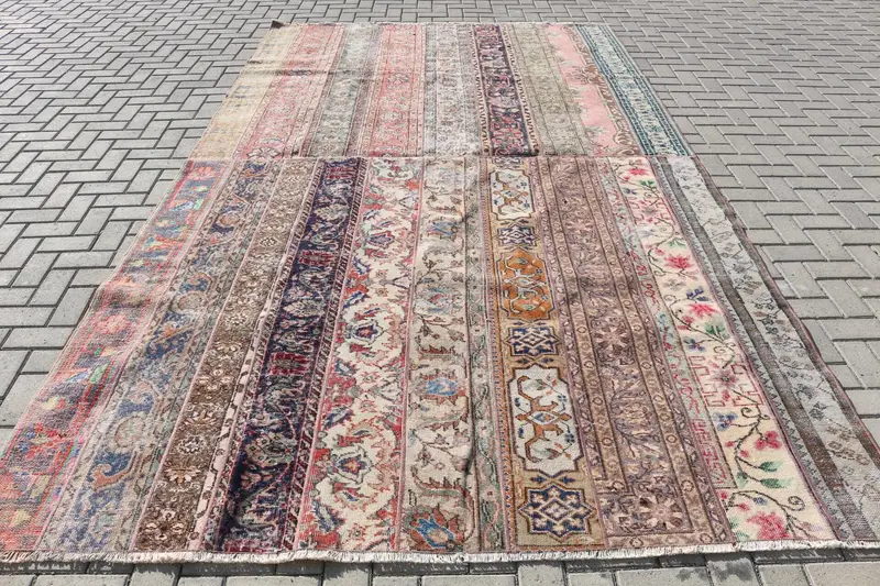 ブラウン & ブルーの水玉模様のラグ、7.2x12.3 フィートのシックな装飾