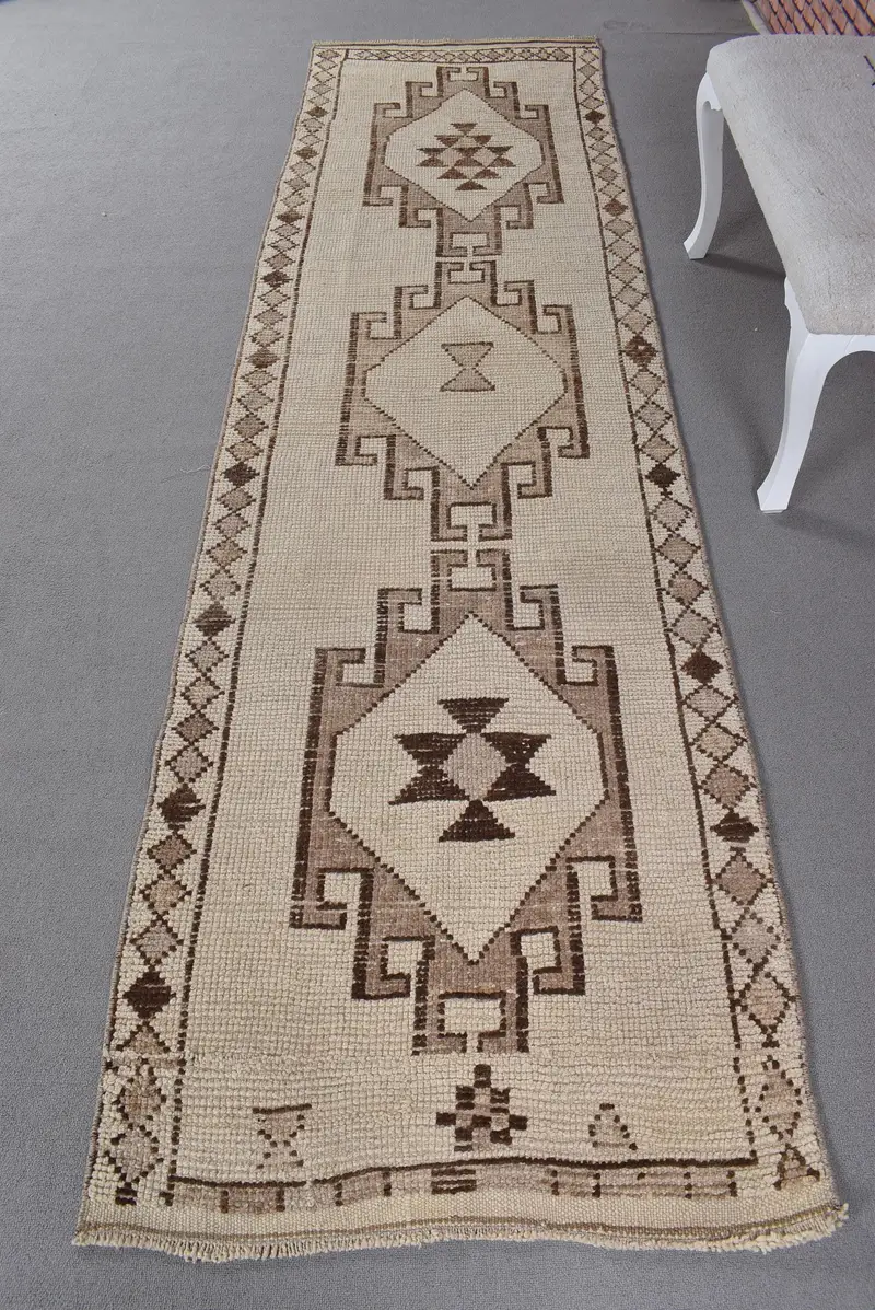 Alfombra Elegante Beige 0,9x3m Diseño Abstracto