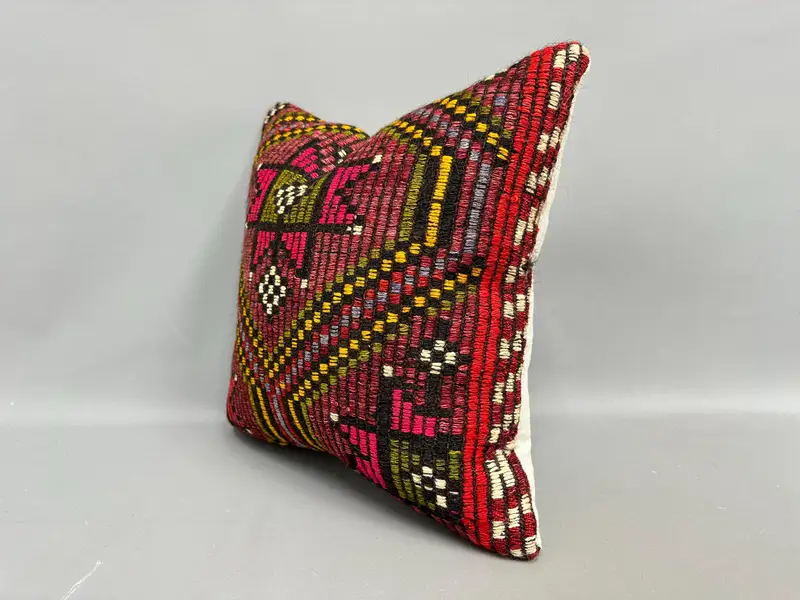 Oriental Pillow, Toss Cushion, Kilim Pillow, Cushion Cover, 18x18 Pink Pillow, Kilim Pillow Cover, Boho Pillow Sham Cover - 3