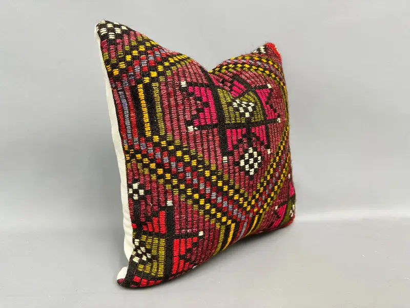 Oriental Pillow, Toss Cushion, Kilim Pillow, Cushion Cover, 18x18 Pink Pillow, Kilim Pillow Cover, Boho Pillow Sham Cover - 2