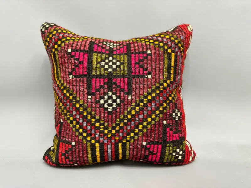 Oriental Pillow, Toss Cushion, Kilim Pillow, Cushion Cover, 18x18 Pink Pillow, Kilim Pillow Cover, Boho Pillow Sham Cover - 4