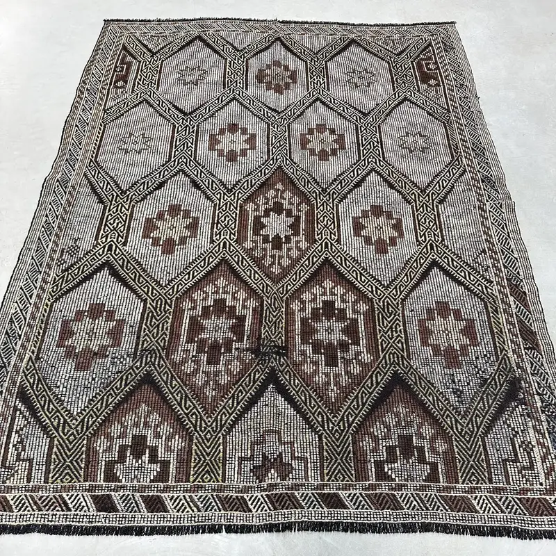 Kahverengi Patchwork Halı, 5,8x7,7 ft Bej Vurgulu
