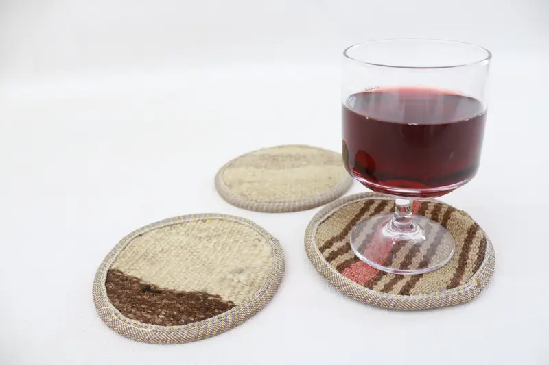 Bohemian Round Coaster, Beige and Red Kilim Coaster