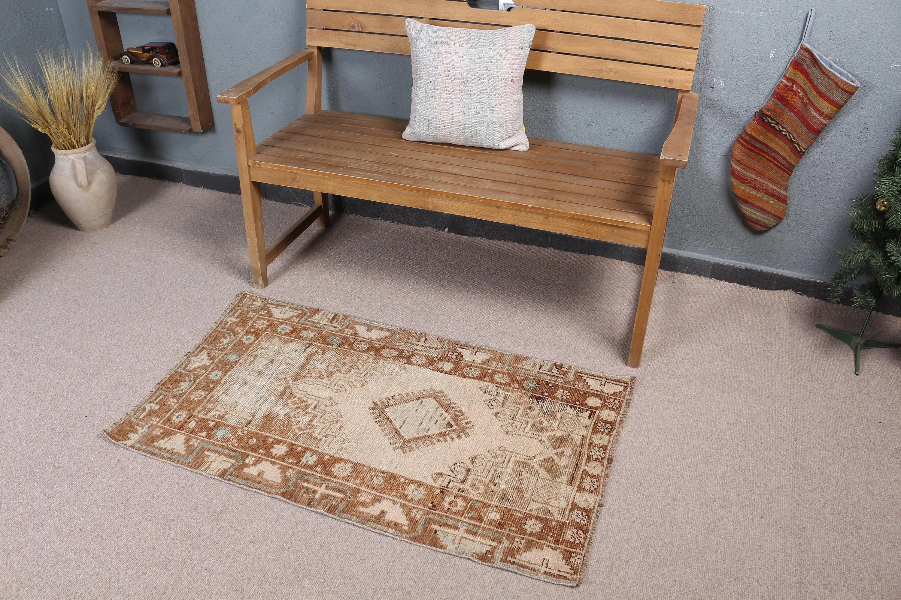 2,4x3,9 ft türkischer Teppich, Teppich, braun gepunkteter Teppich aus Wolle - 1