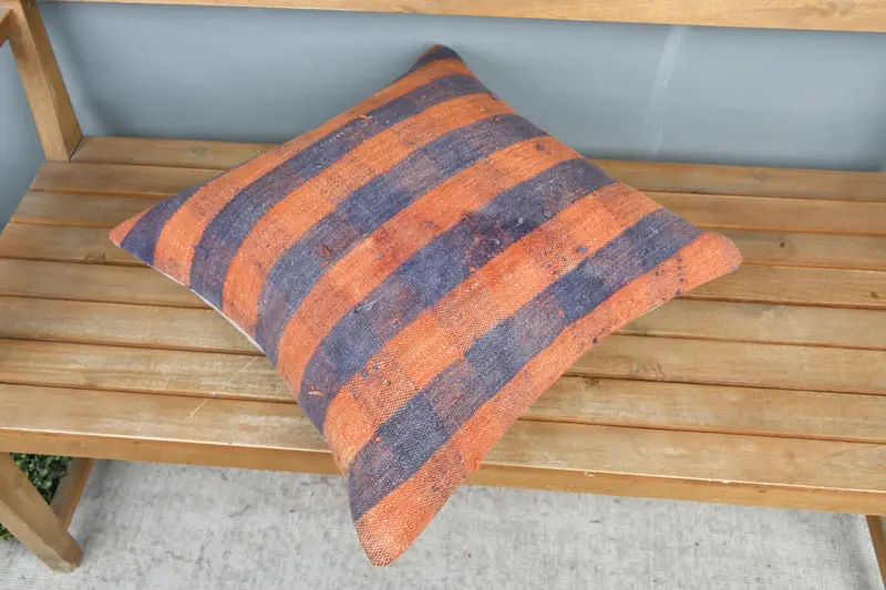 Pillow Sham, Kilim Pillow, Decorative Bolster Cushion Case, 20x20 Orange Pillow Case, Boho Pillow Sham Cover, Vintage Kilim Throw Pillow - 2