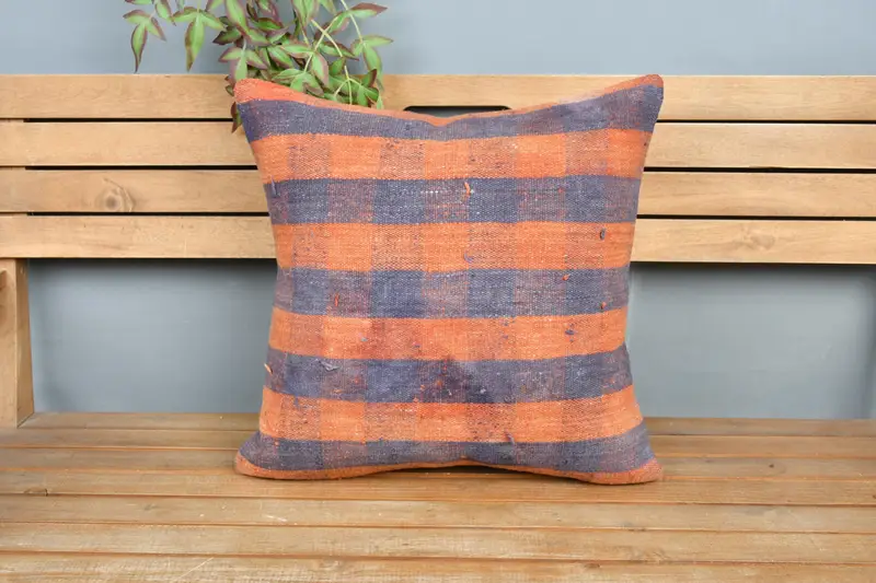 Pillow Sham, Kilim Pillow, Decorative Bolster Cushion Case, 20x20 Orange Pillow Case, Boho Pillow Sham Cover, Vintage Kilim Throw Pillow - 6