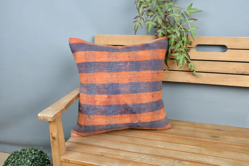 Pillow Sham, Kilim Pillow, Decorative Bolster Cushion Case, 20x20 Orange Pillow Case, Boho Pillow Sham Cover, Vintage Kilim Throw Pillow - 1