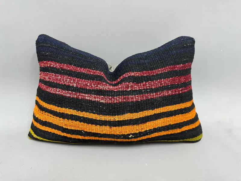 Couch Cushion Case, Boho Pillow Sham Cover, Vintage Pillow, Kilim Pillow Cover, Cushion, Colorful Pillow Case, 12x20 Brown Pillow Case - 1