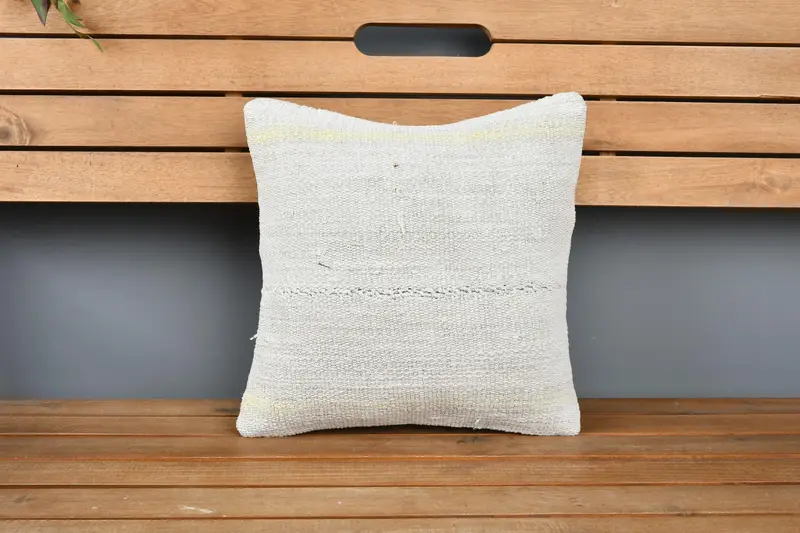 14x14 White Pillow Sham, Turkish Pillow, Aztec Pillow Cover, Ethnical Kilim Rug Pillow, Handmade Kilim Cushion, Cushion - 6