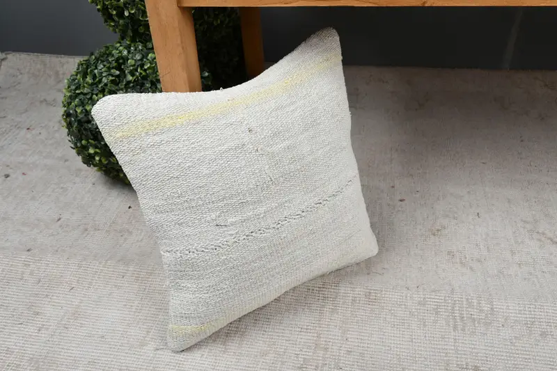 14x14 White Pillow Sham, Turkish Pillow, Aztec Pillow Cover, Ethnical Kilim Rug Pillow, Handmade Kilim Cushion, Cushion - 7