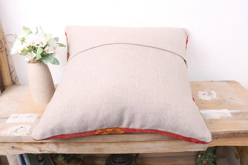 Vintage Kilim Pillow, Floor Cushion Case, Interior Designer Pillow, Cushion, Pillow for Sofa, Anatolian Cushion Case, 16x16 Red Cushion Case - 7