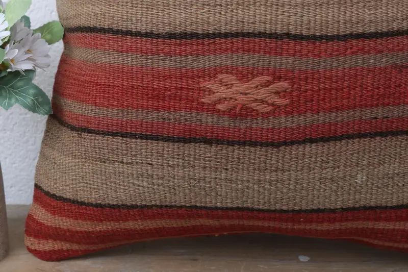 Vintage Kilim Pillow, Floor Cushion Case, Interior Designer Pillow, Cushion, Pillow for Sofa, Anatolian Cushion Case, 16x16 Red Cushion Case - 3