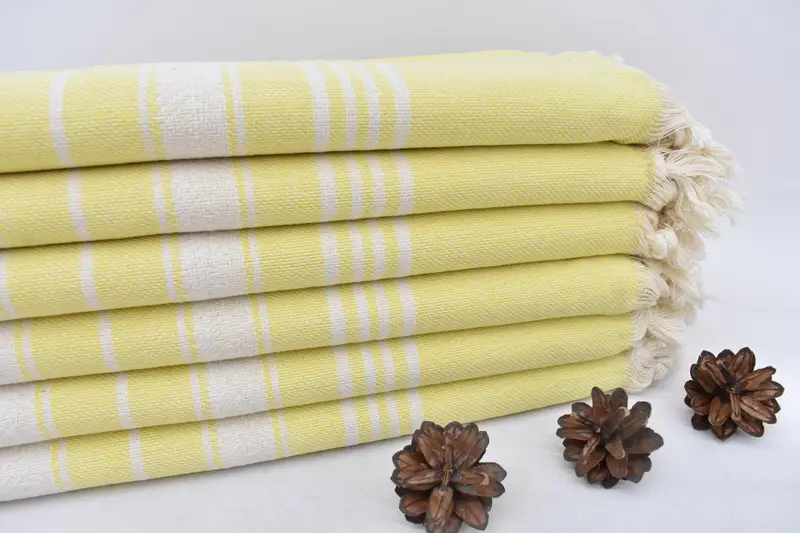 Yellow Herringbone Beach Towel, Handmade Turkish Cotton, 70x40 Inches