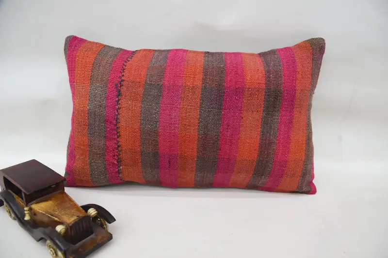 Pink Throw Antique Cushion, 30x50 cm Rustic Striped Cushion Case - 1