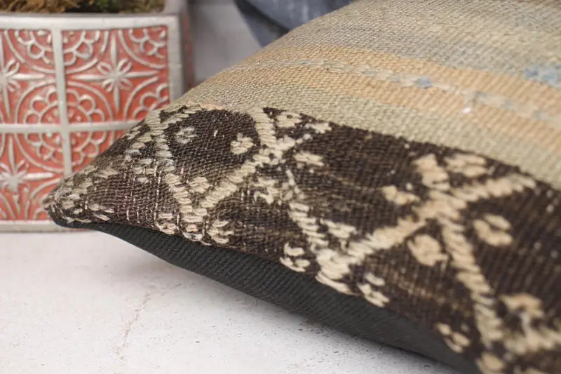 12x12 Beige Pillow, Aesthetic Cushion Cover, Cushion, Turkish Kilim Pillow, Kilim Cushion Sham, Boho Pillow, Neutral Throw Pillow - 7