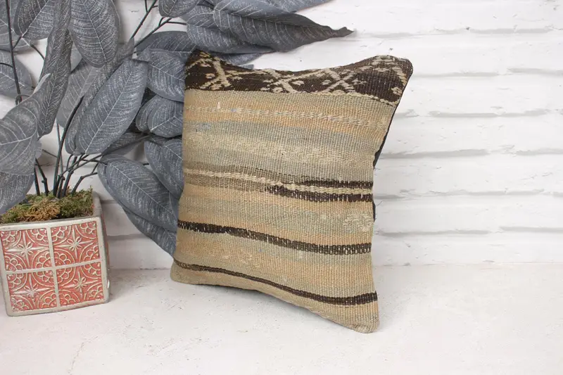 12x12 Beige Pillow, Aesthetic Cushion Cover, Cushion, Turkish Kilim Pillow, Kilim Cushion Sham, Boho Pillow, Neutral Throw Pillow - 4