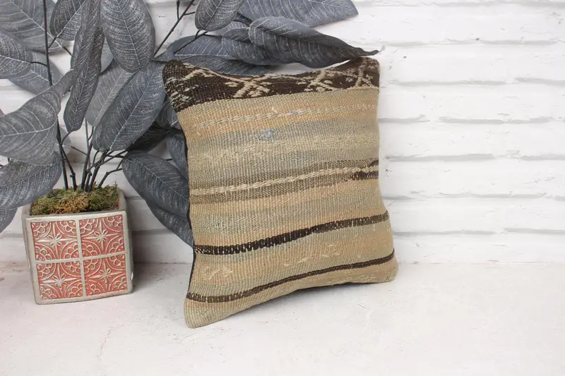 12x12 Beige Pillow, Aesthetic Cushion Cover, Cushion, Turkish Kilim Pillow, Kilim Cushion Sham, Boho Pillow, Neutral Throw Pillow - 3