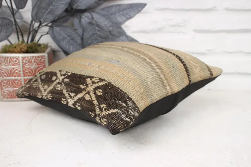 12x12 Beige Pillow, Aesthetic Cushion Cover, Cushion, Turkish Kilim Pillow, Kilim Cushion Sham, Boho Pillow, Neutral Throw Pillow - 6