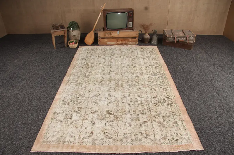 6.1x10 ft Oushak Rug, Turkish Vintage Rug, Brown Green Oriental Rug - 1