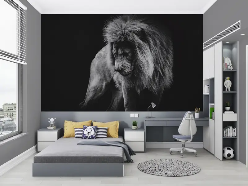Paper Wall Art ,Modern Wall Paper,Portrait of a African Lion Wall Painting,Wall Paper Peel and Stick,Lion Wall Painting, - 2