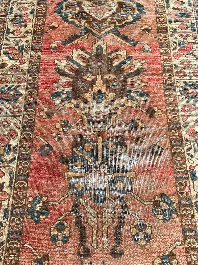 Turkish Rug, 3.5x10.5 ft Vintage Rug, Red Blue Floral Wool Rug - 1