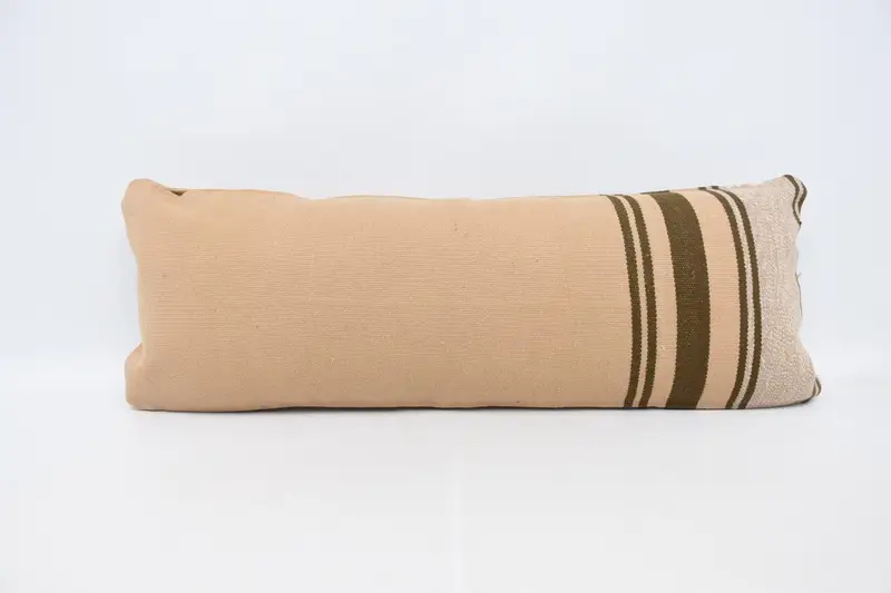 Gestreiftes Beige Vintage Kissen, Geschenk 16x42 Zoll Wollkissenbezug - 1