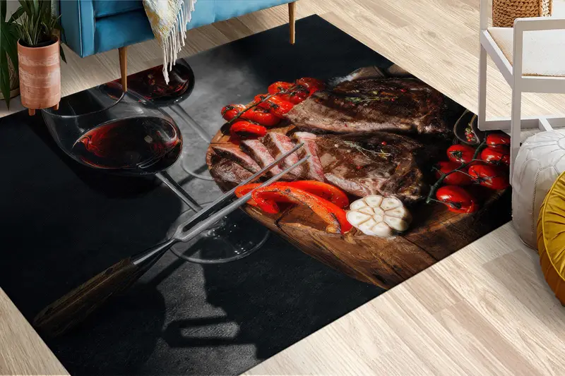 エレガントなプリントラグ：キッチンやダイニングエリアに最適なモダンなデザイン