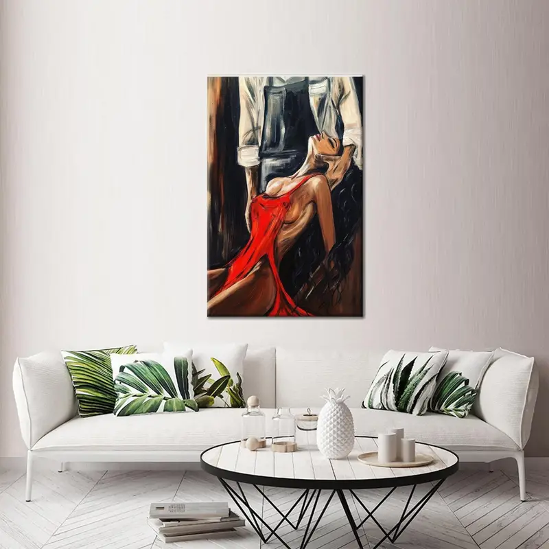 Sensual Romantic Couple Canvas: Elegant Bedroom Art Print