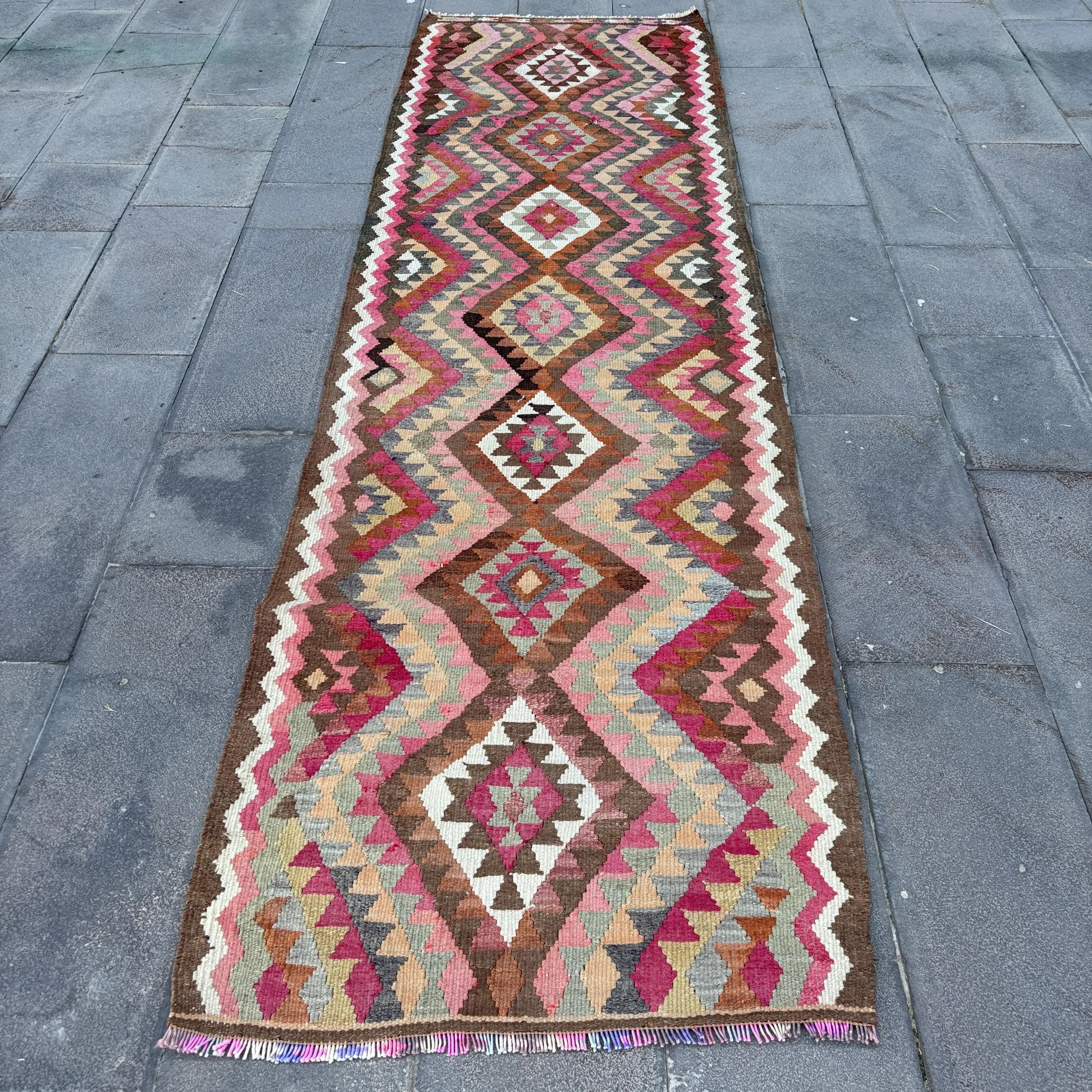 3x10.4 ft Turkish Rug, Red Plants & trees Vintage Rug Wool - 1