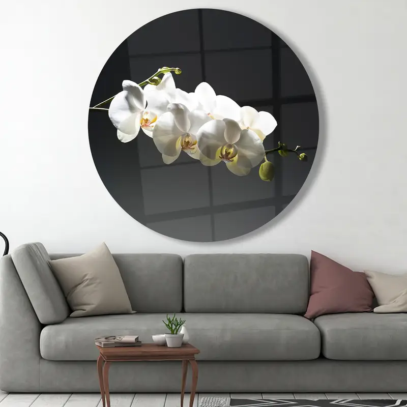 エレガントなプリントガラス: ホワイトオーキッドブロッサムデザイン