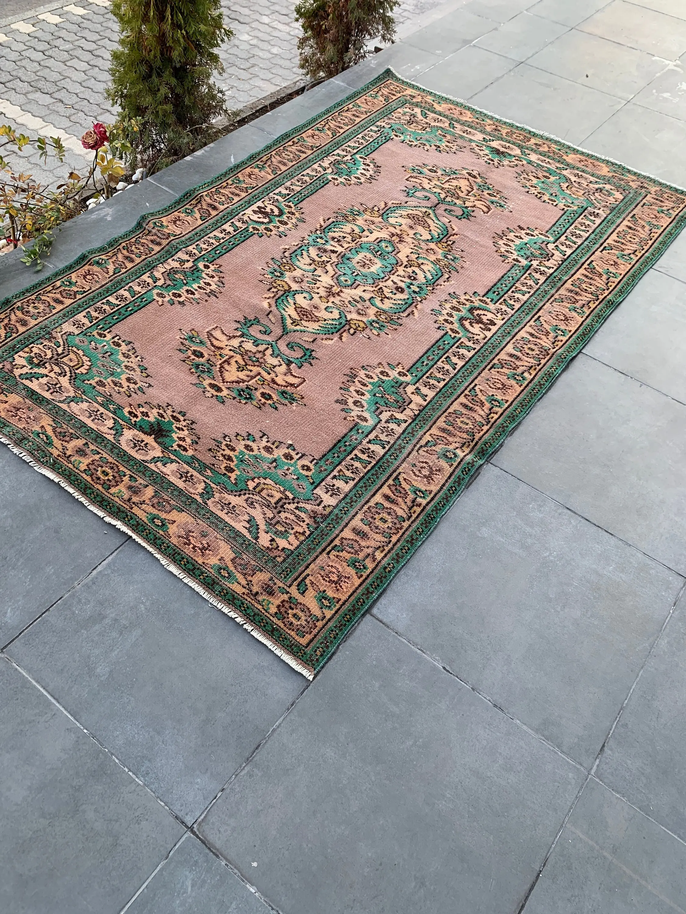 Vintage Türk Halısı, 5.2x8.6 ft Halı, Yeşil Kahverengi Oryantal Halı - 1