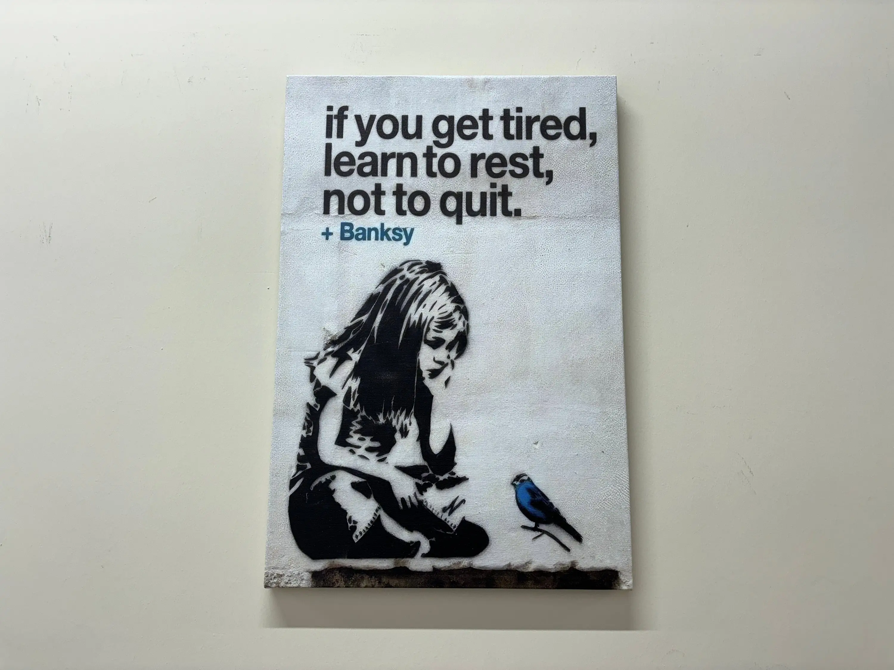 Inspiring Banksy Girl Blue Bird Canvas Print - Motivational Art - 1