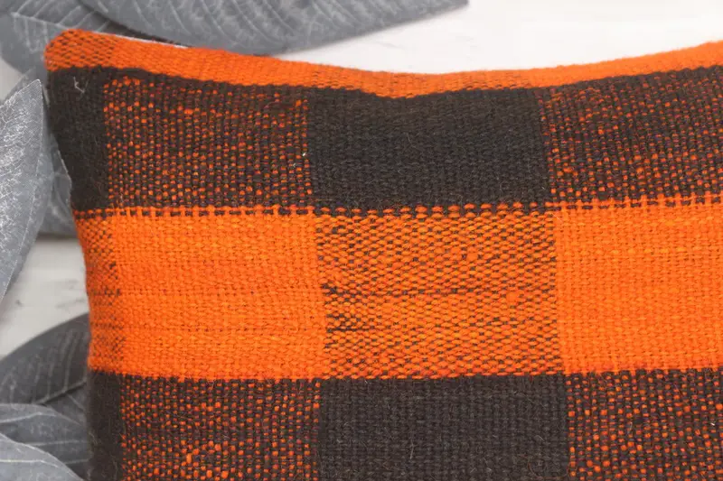 14x14 Orange Cushion, Turkish Kilim Pillow, Boho Pillow Sham Cover, Pillow, Interior Designer Pillow, Authentic Cushion Cover - 2