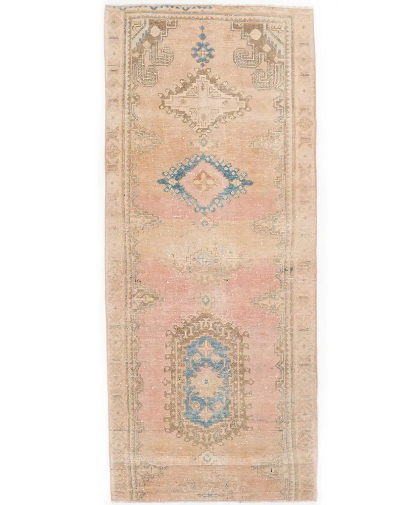 Canlı Turuncu Halı, 3,2x8,1 ft Mavi Vurgulu