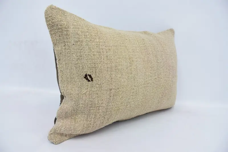Crochet Pattern Pillow Cover, Ethnical Kilim Rug Pillow, Pillow Cover, 16x24 Beige Cushion, Turkish Pillow, Turkish Kilim Pillow - 3