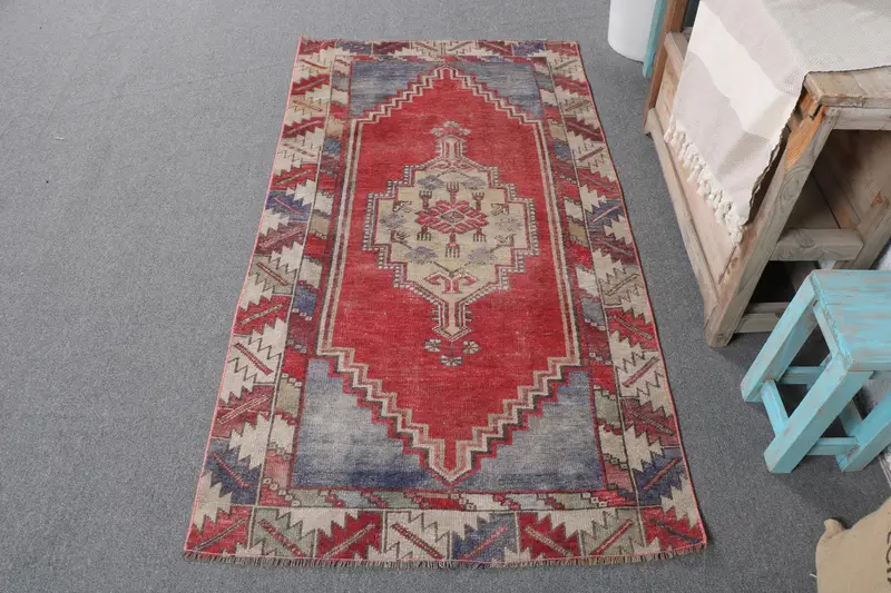 Alfombra marroquí roja, 3x5 pies, elegante diseño en rojo y beige