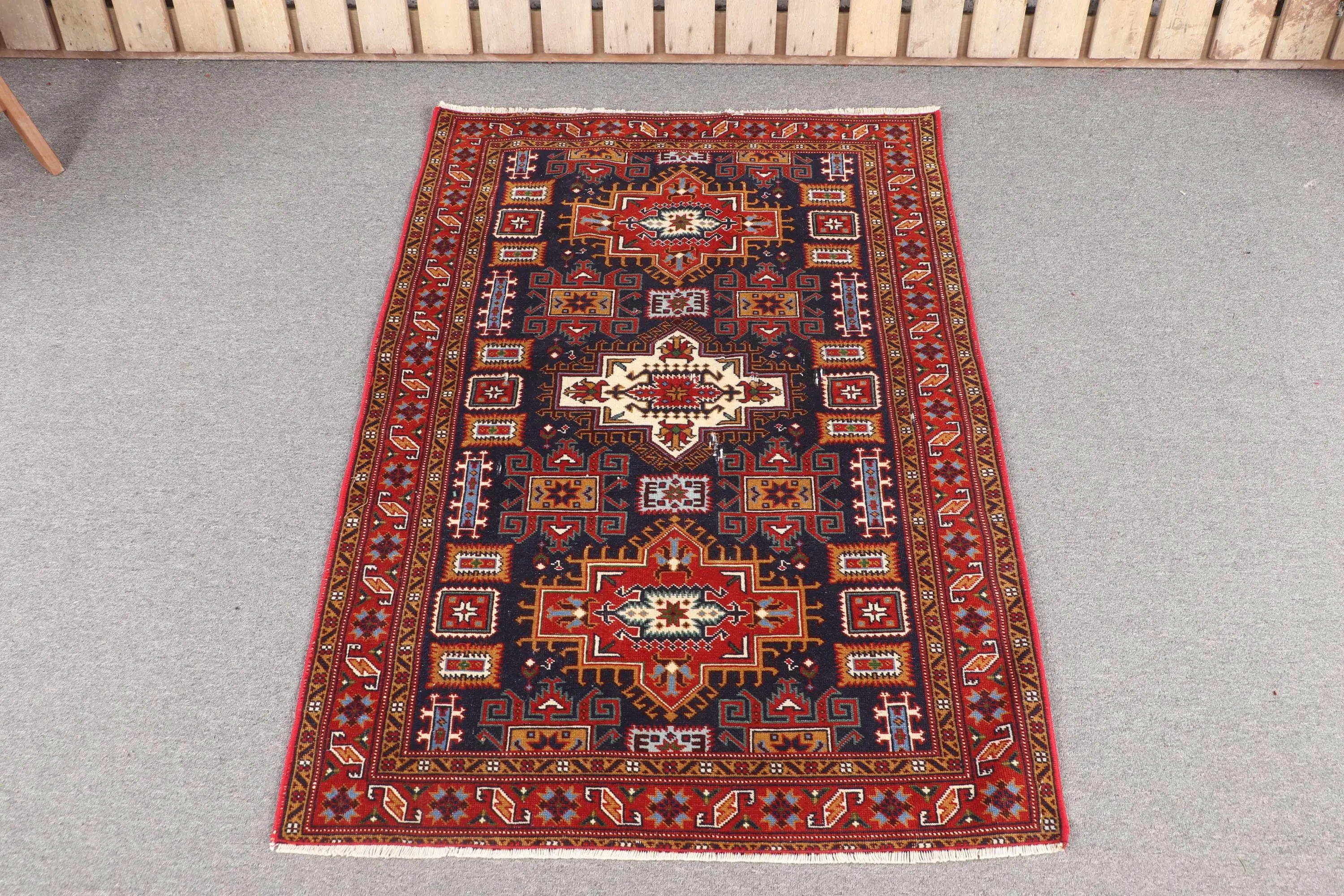 Vintage Rug, 2.9x4.2 ft Turkish Rug, Red Polka dot Wool Rug - 1