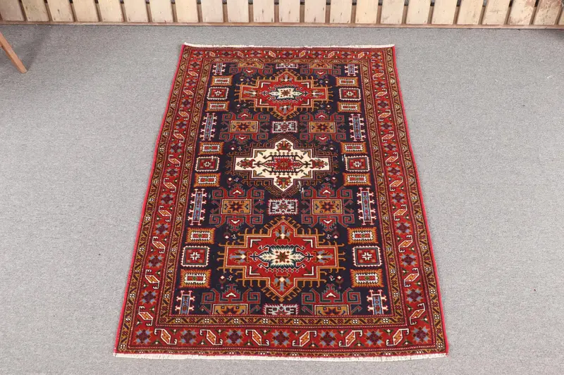 Handmade Blue & Red Polka Dot Rug, 2.9x4.2 ft