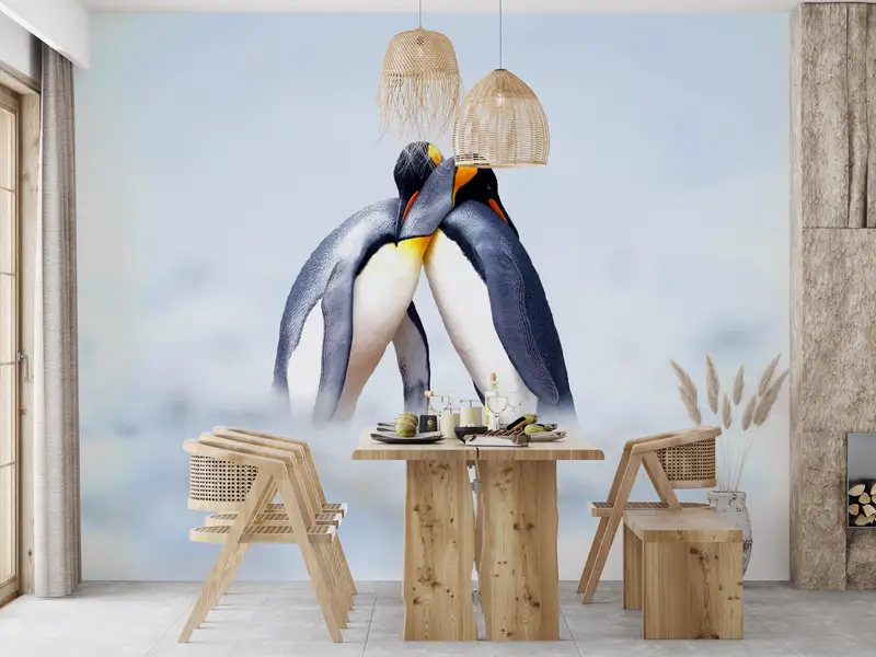 Cuddling Penguins Wall Painting, Snow Wall Painting, Paper Crafts, Animal Digital Paper, Winter Wallpaper, 3D Wall Mural, - 9