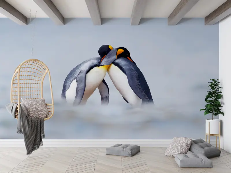 Cuddling Penguins Wall Painting, Snow Wall Painting, Paper Crafts, Animal Digital Paper, Winter Wallpaper, 3D Wall Mural, - 2