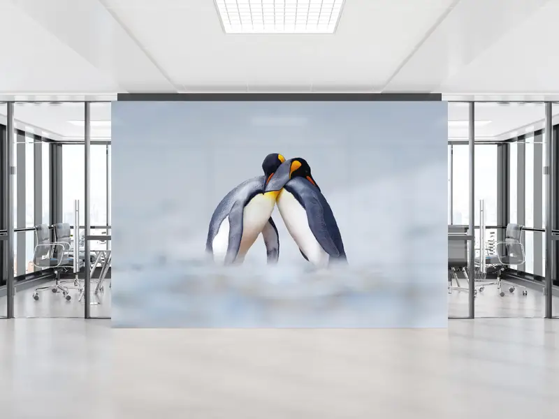 Cuddling Penguins Wall Painting, Snow Wall Painting, Paper Crafts, Animal Digital Paper, Winter Wallpaper, 3D Wall Mural, - 8