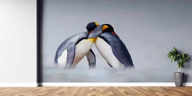 Cuddling Penguins Wall Painting, Snow Wall Painting, Paper Crafts, Animal Digital Paper, Winter Wallpaper, 3D Wall Mural, - 4