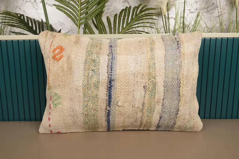 Throw Antique White Pillow Case, Living Room Striped 16x24 inch Pillow Cover - 1