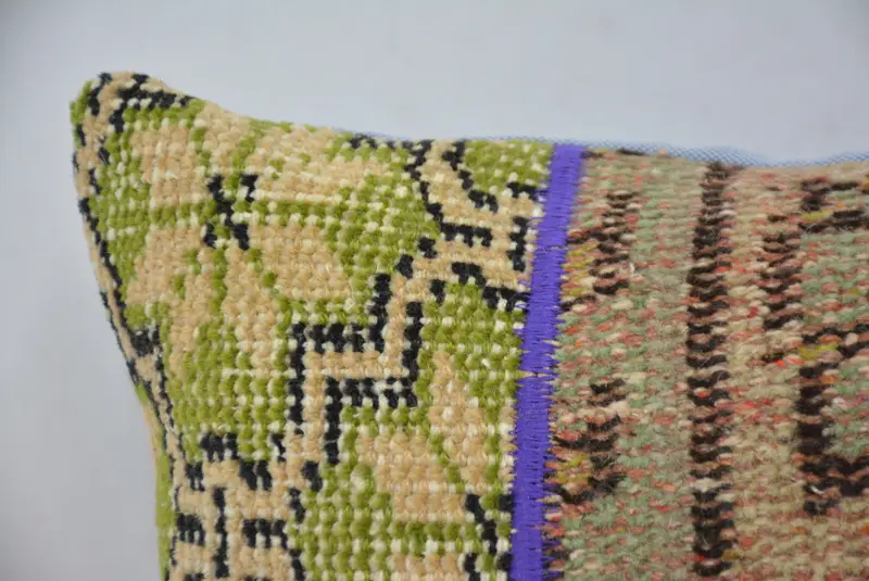 Throw Kilim Pillow, Meditation Pillow Sham, 12x20 Green Cushion Cover, Gift Pillow, Cushion Cover, Turkish Kilim Pillow - 2