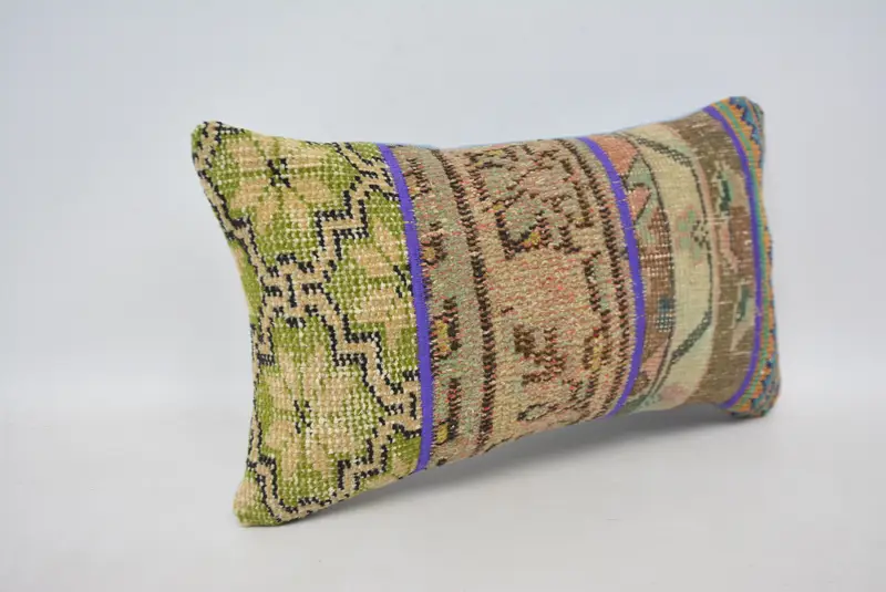 Throw Kilim Pillow, Meditation Pillow Sham, 12x20 Green Cushion Cover, Gift Pillow, Cushion Cover, Turkish Kilim Pillow - 3