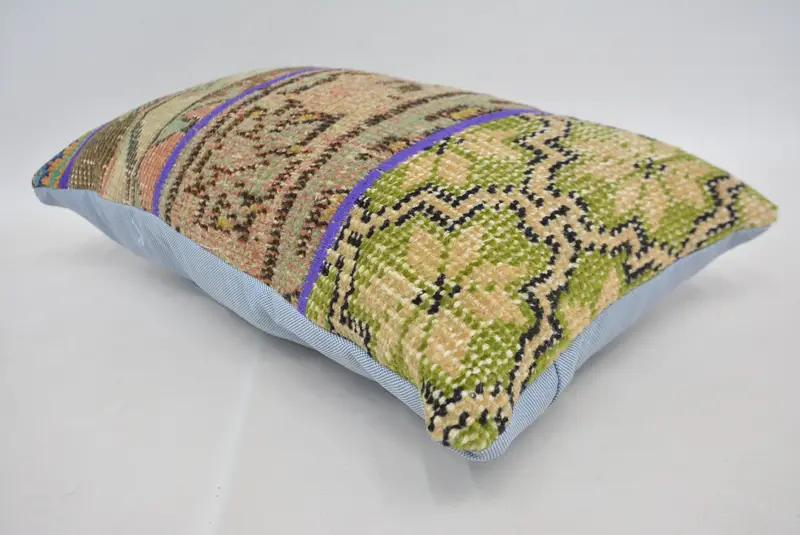 Throw Kilim Pillow, Meditation Pillow Sham, 12x20 Green Cushion Cover, Gift Pillow, Cushion Cover, Turkish Kilim Pillow - 6