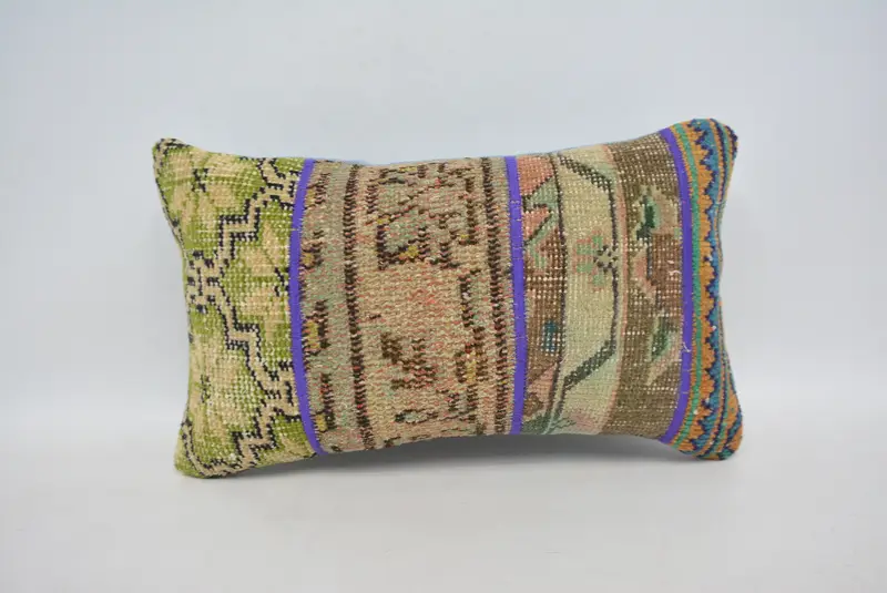 Throw Kilim Pillow, Meditation Pillow Sham, 12x20 Green Cushion Cover, Gift Pillow, Cushion Cover, Turkish Kilim Pillow - 1