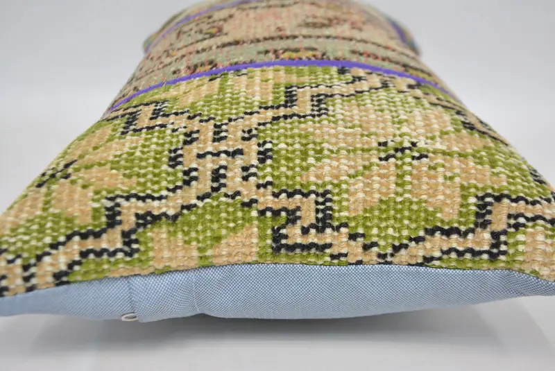 Throw Kilim Pillow, Meditation Pillow Sham, 12x20 Green Cushion Cover, Gift Pillow, Cushion Cover, Turkish Kilim Pillow - 5
